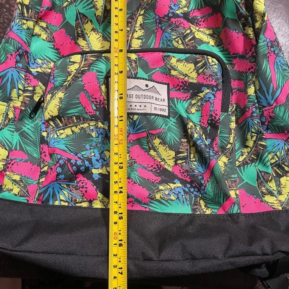 KAVU True Outdoor Tropical Leaf Print‎ Backpack Neon Pink Teal Yellow Daypack